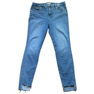 Good American Good Legs Mom Jeans Raw High Low Hem Stretch Size 15 / 33‎